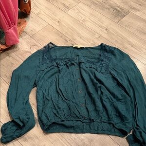 Rewind Teal Blouse with Lace Accents